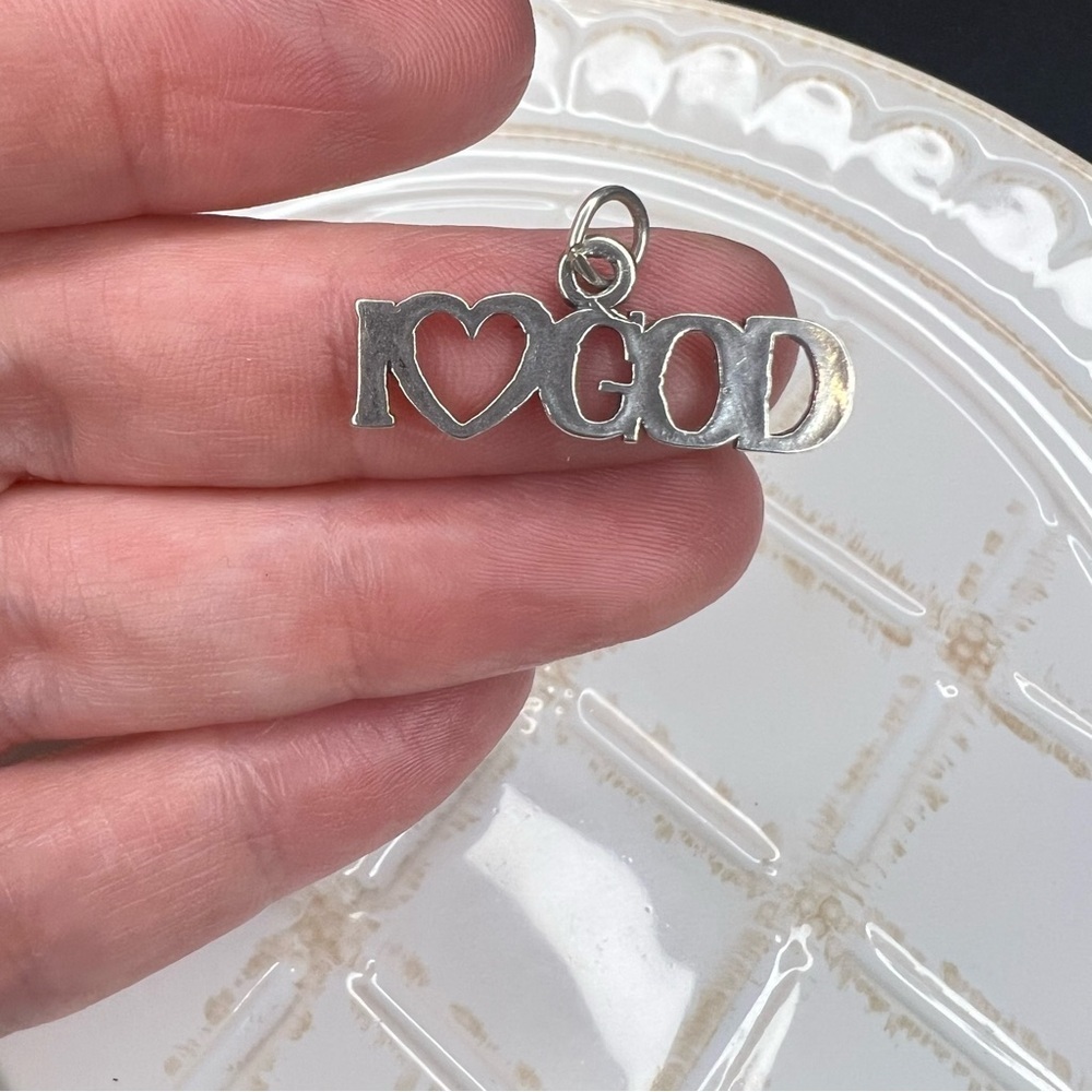 Vintage 925 Sterling Silver “I Love God” Pendant Charm